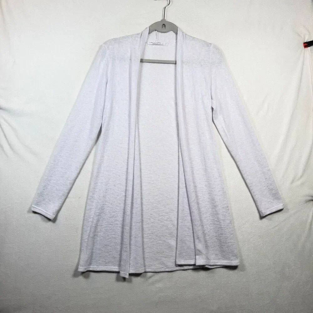 Chris & Carol White Open Front Cardigan Size S Lightweight Long Sleeve USA Made